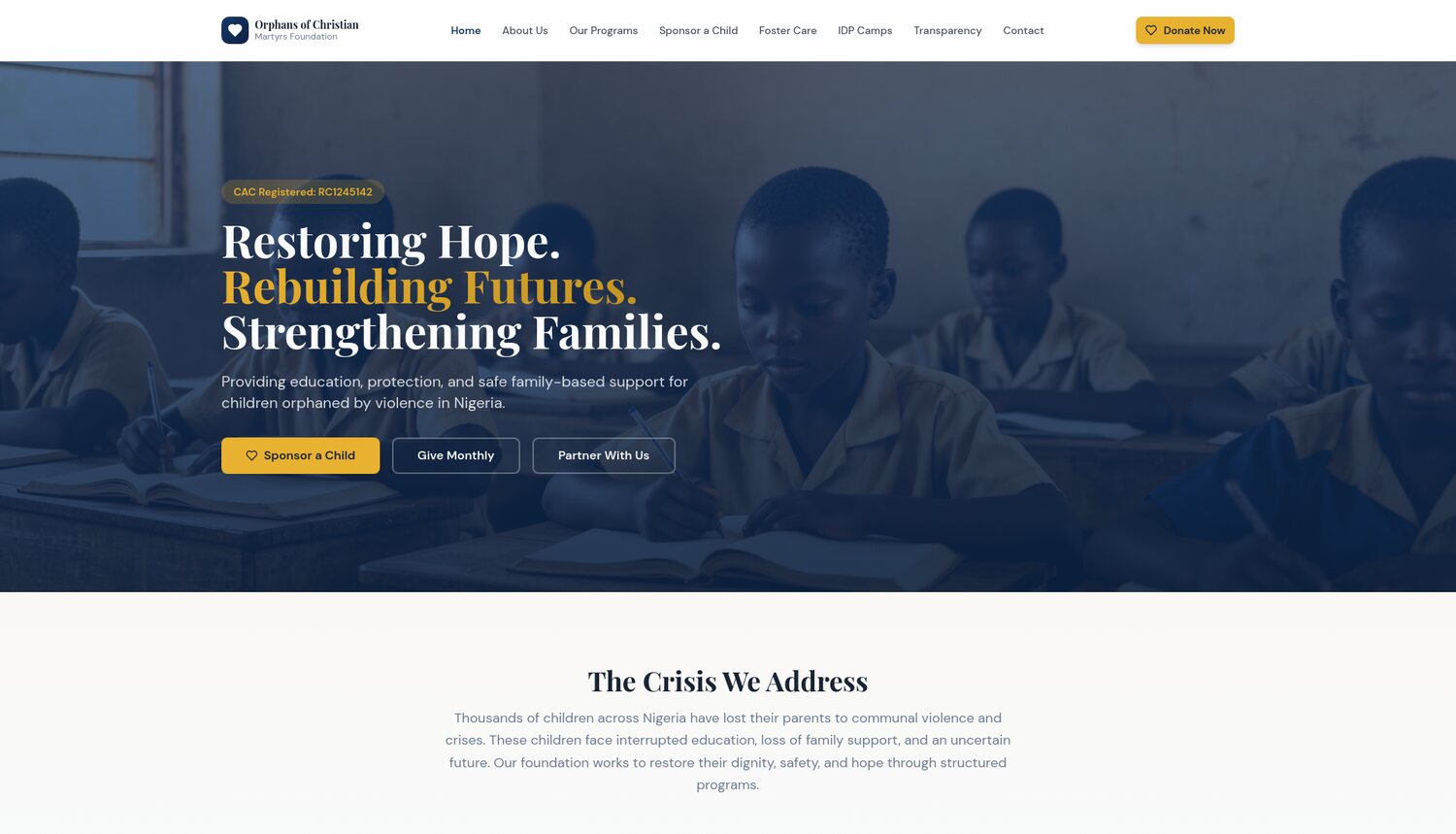 Orphan Child Foundation website preview