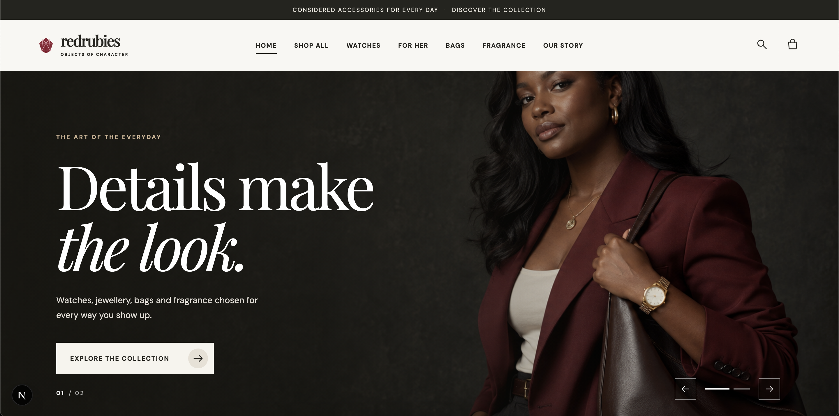 Red Rubies homepage showing its fashion campaign and collection link